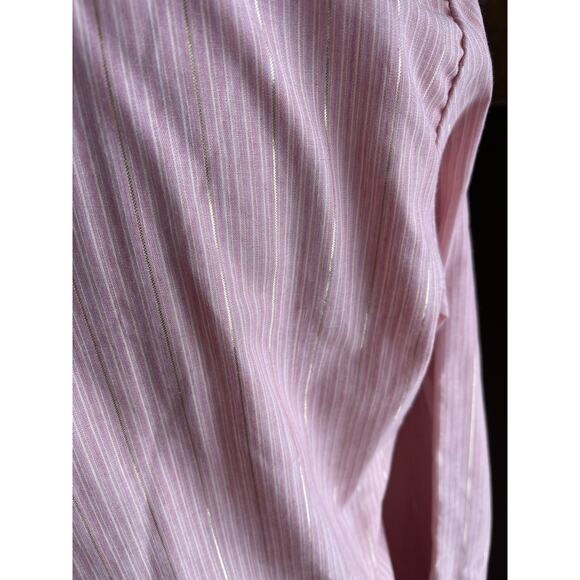 Vintage 80s Victorian Pink Ruffled Trim Modest Blouse Large Cottage High Collar - Picture 5 of 10